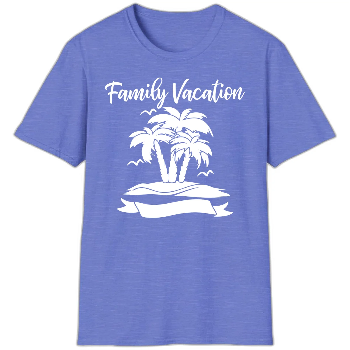 Family Vacation Palm Tree Island T-Shirt in Heather Royal