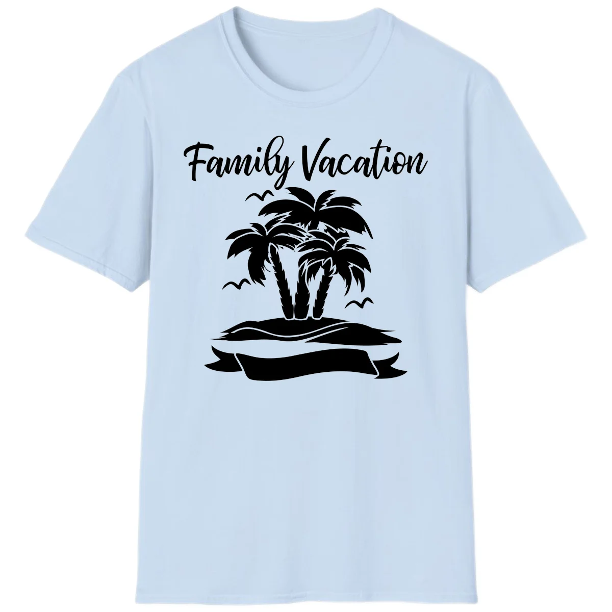 Family Vacation Palm Tree Island T-Shirt in Light Blue