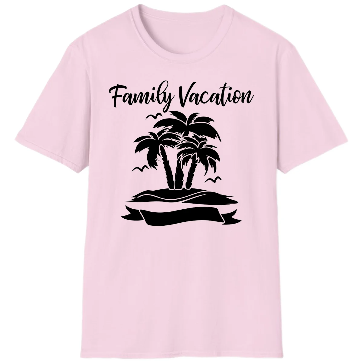 Family Vacation Palm Tree Island T-Shirt in Light Pink