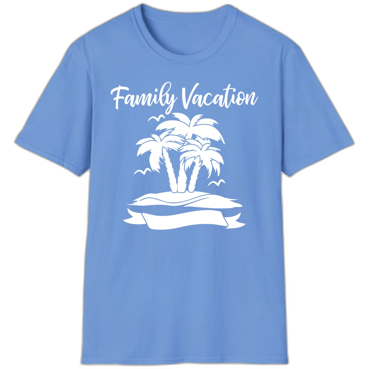 Family Vacation Palm Tree Island T-Shirt in Carolina Blue
