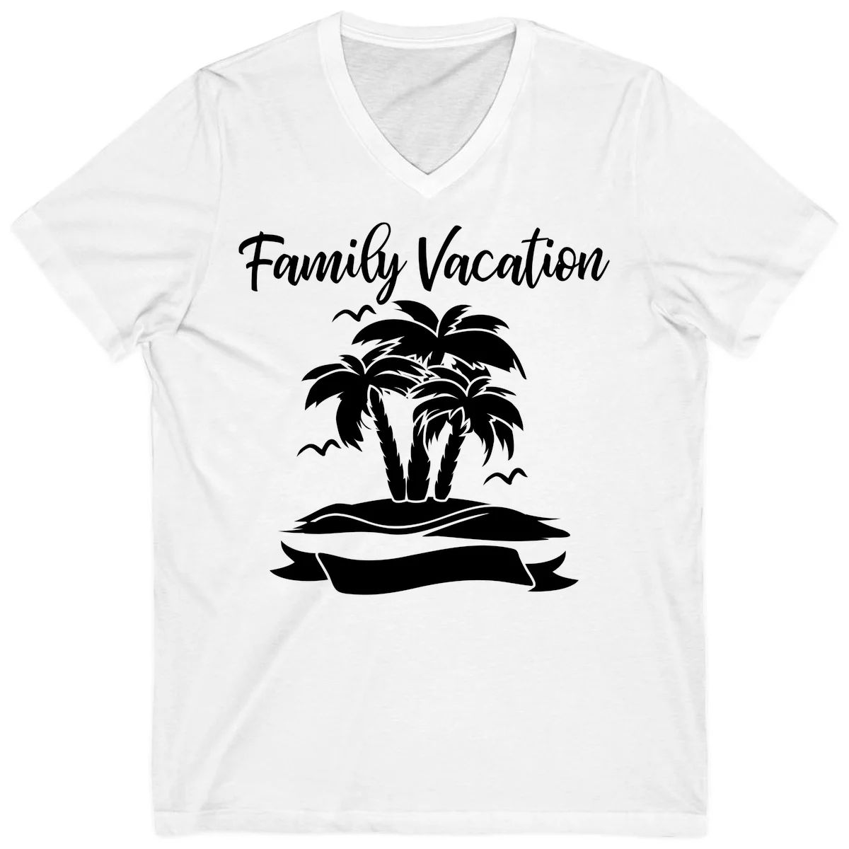 Family Vacation Palm Tree Island V-Neck in White