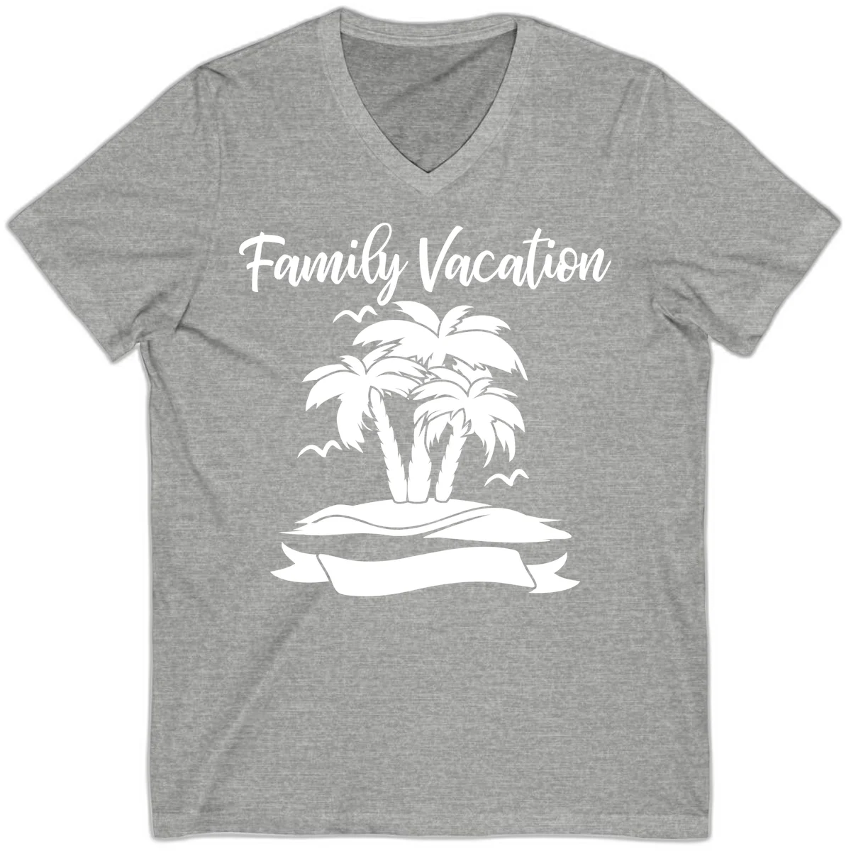 Family Vacation Palm Tree Island V-Neck in Athletic Heather