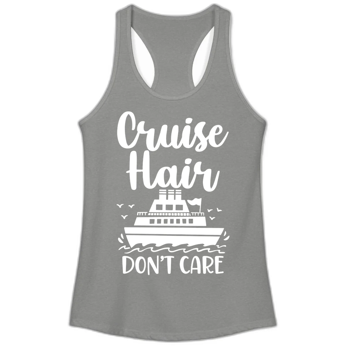 Cruise Hair Don't Care Ladies Tank Top in Heather Grey