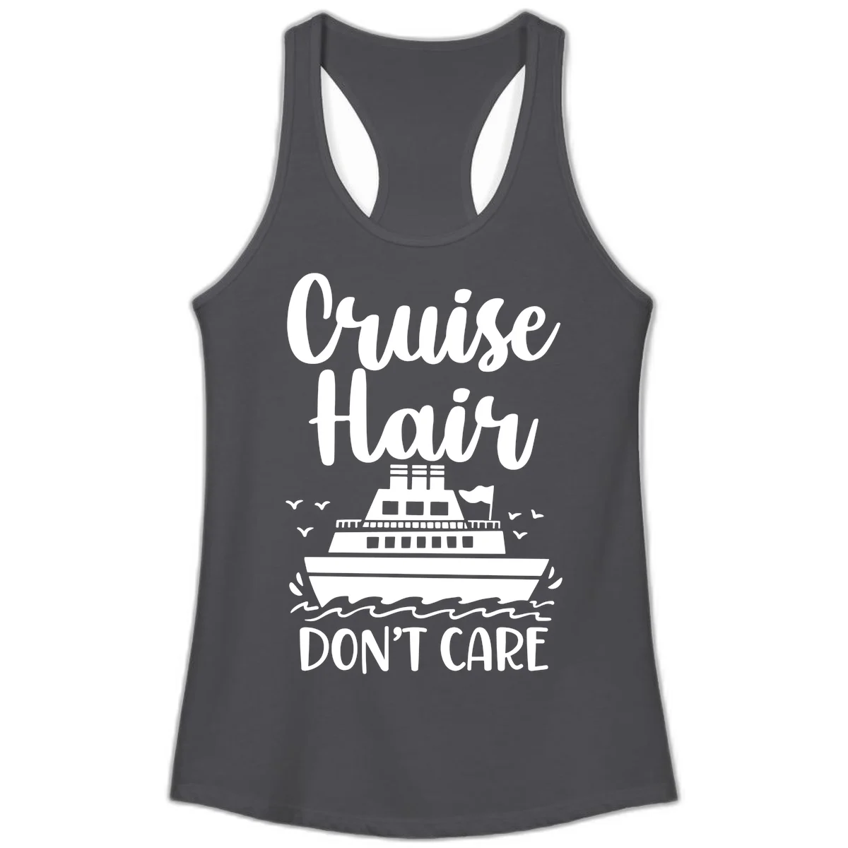 Cruise Hair Don't Care Ladies Tank Top in Solid Dark Gray
