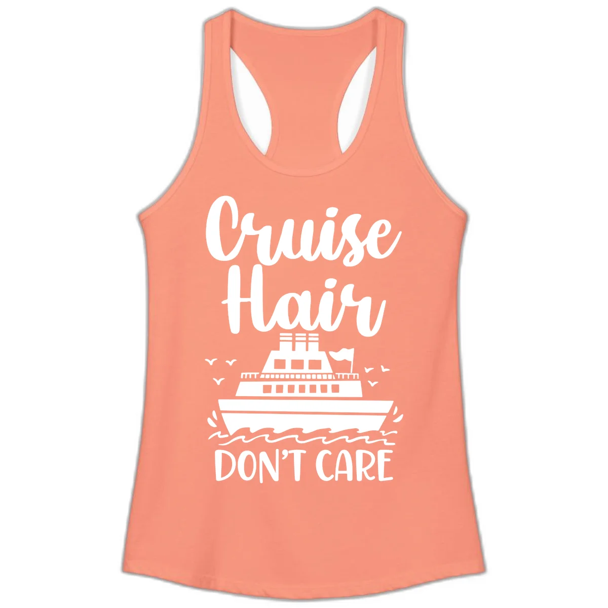 Cruise Hair Don't Care Ladies Tank Top in Solid Light Orange