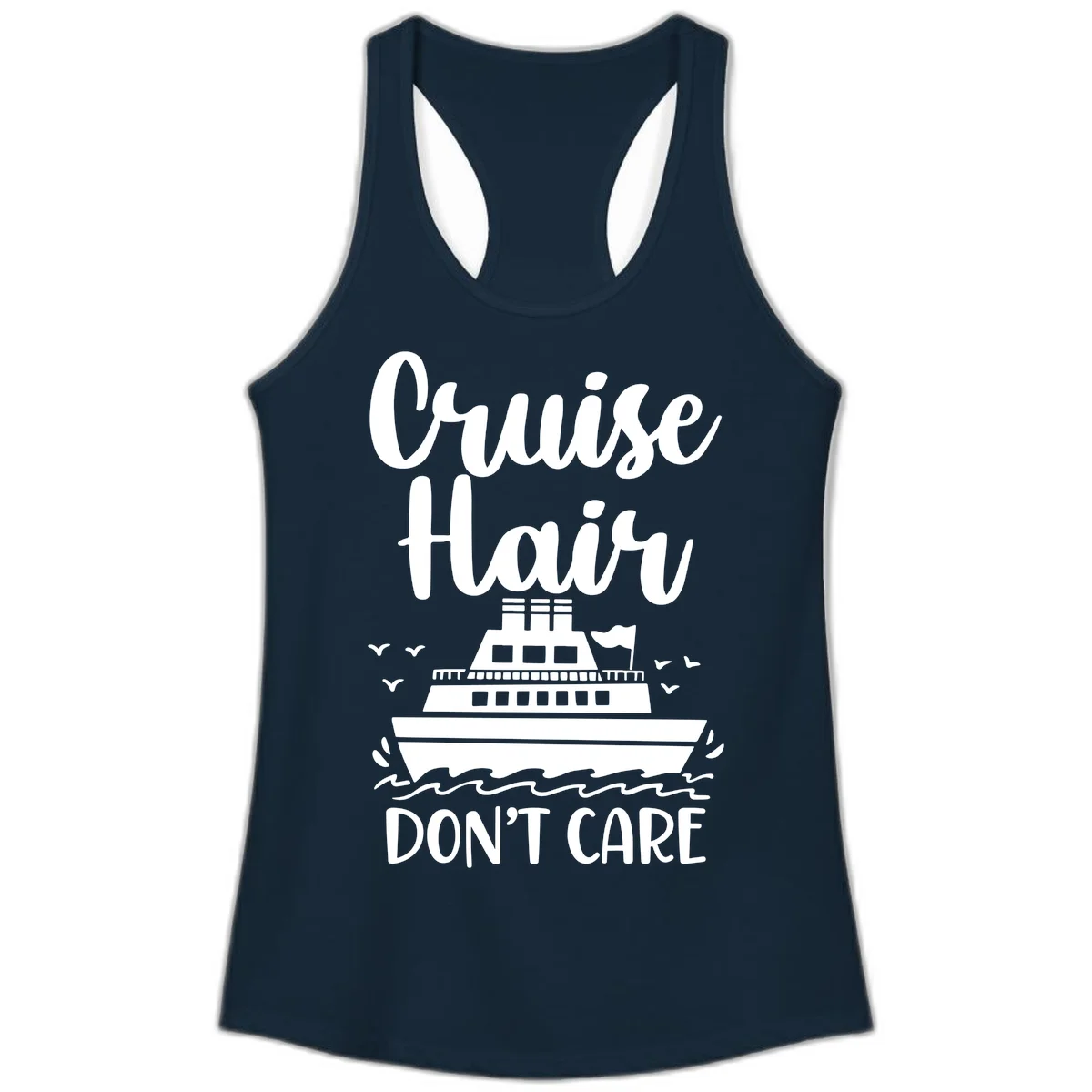 Cruise Hair Don't Care Ladies Tank Top in Solid Midnight Navy