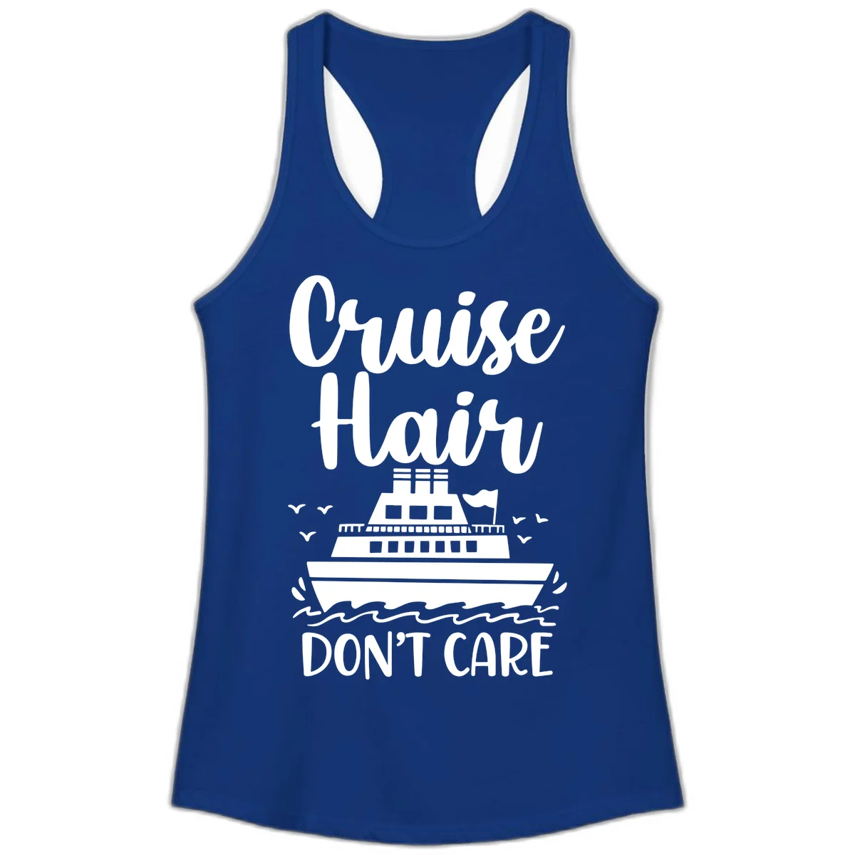 Cruise Hair Don't Care Ladies Tank Top in Solid Royal