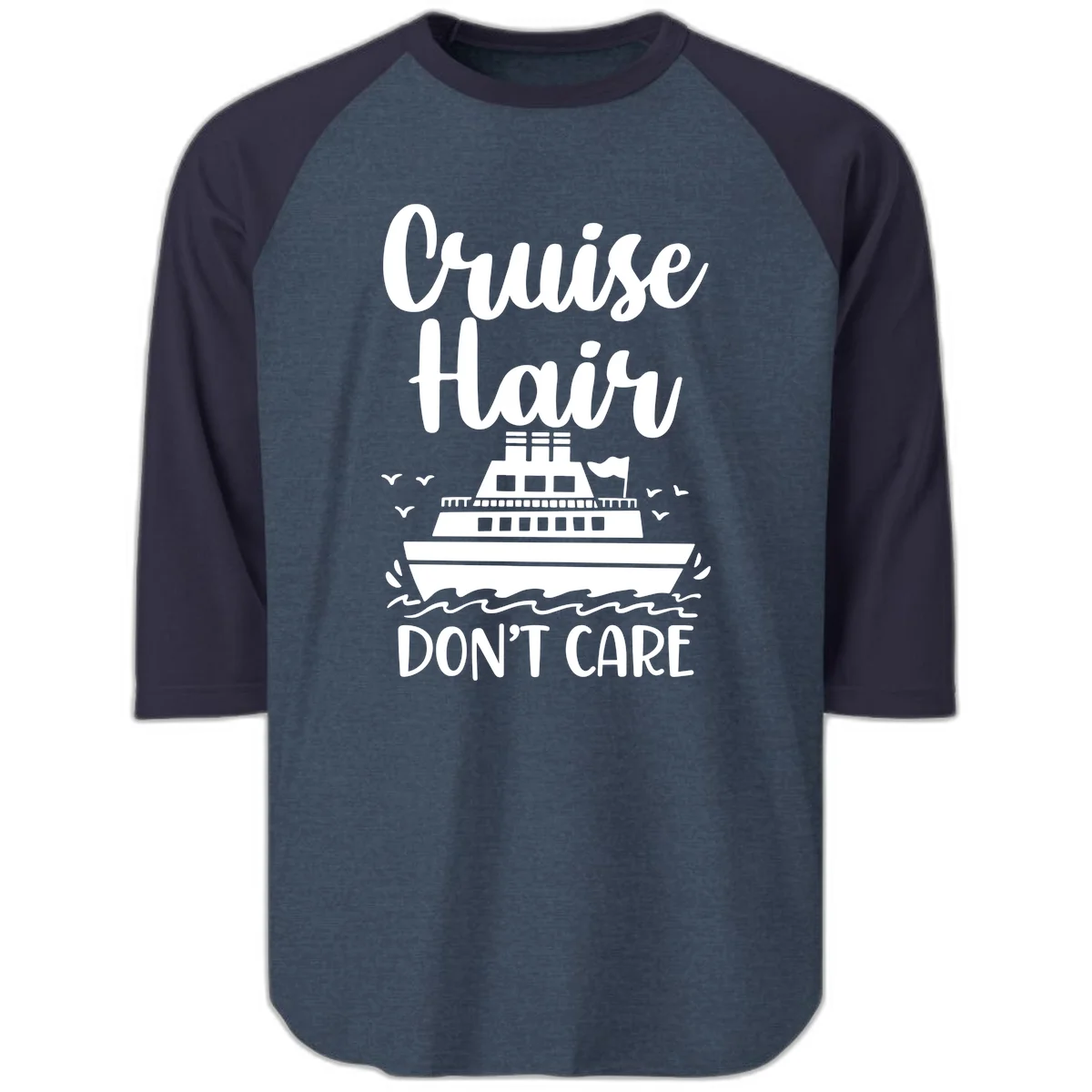 Cruise Hair Don't Care Raglan 3/4 Sleeve in Heather Denim Navy