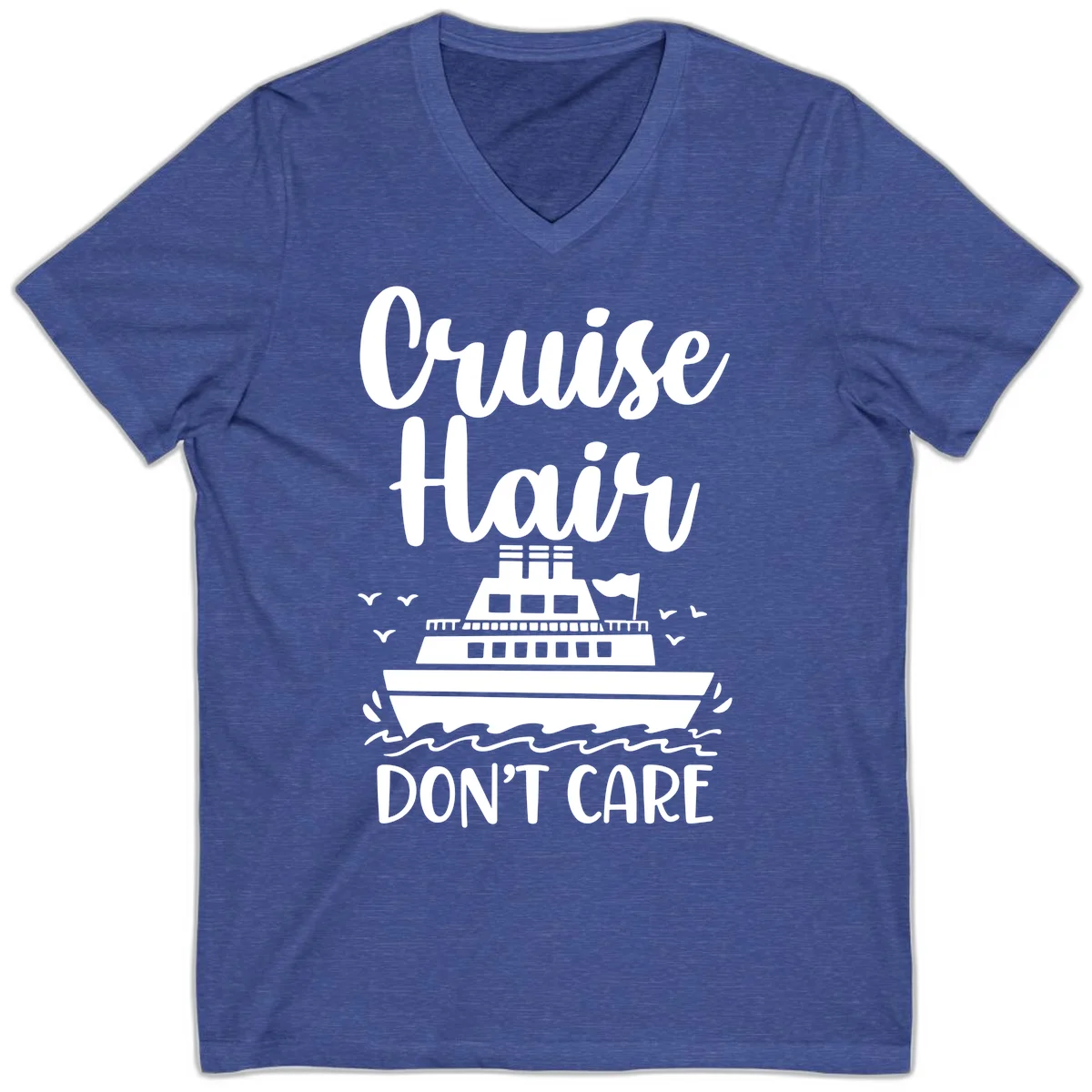 Cruise Hair Don't Care V-Neck Tee in Heather True Royal