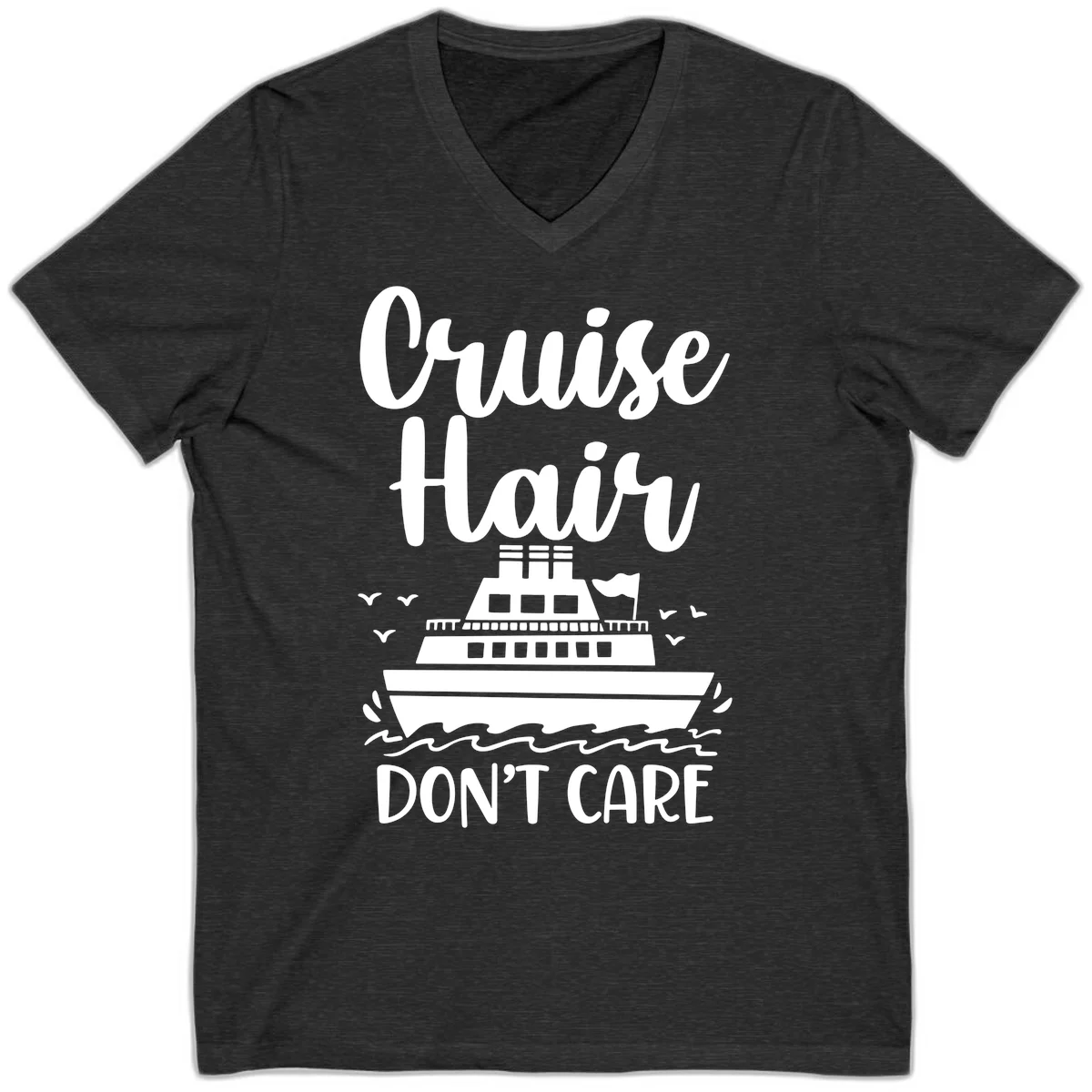 Cruise Hair Don't Care V-Neck Tee in Dark Grey Heather