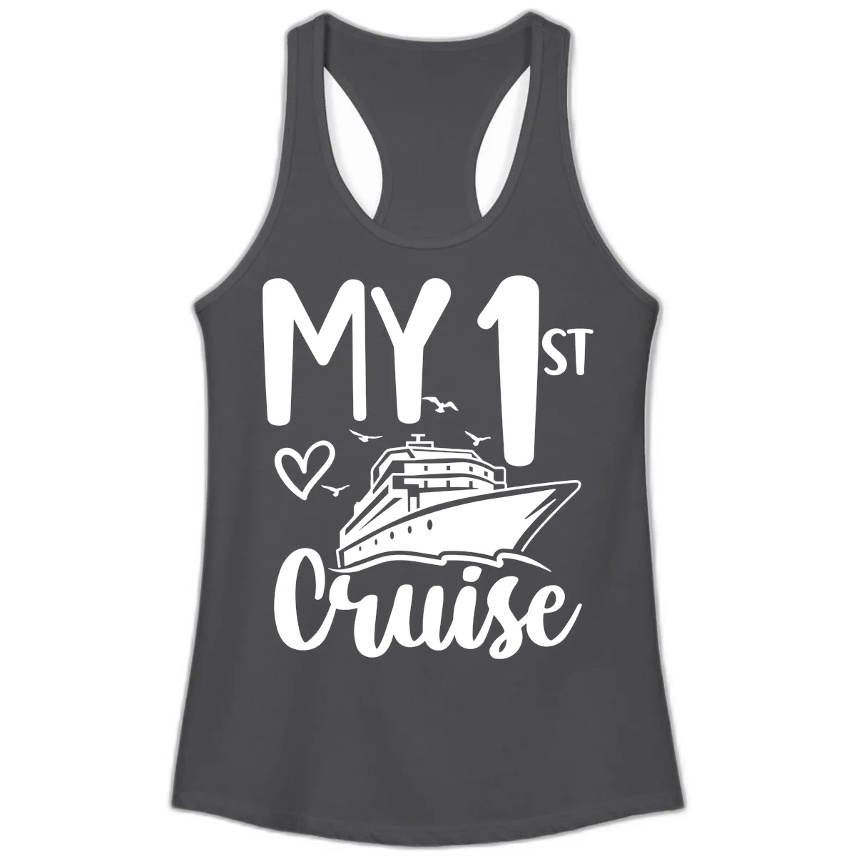 My First Cruise Ladies Tank in Solid Dark Gray