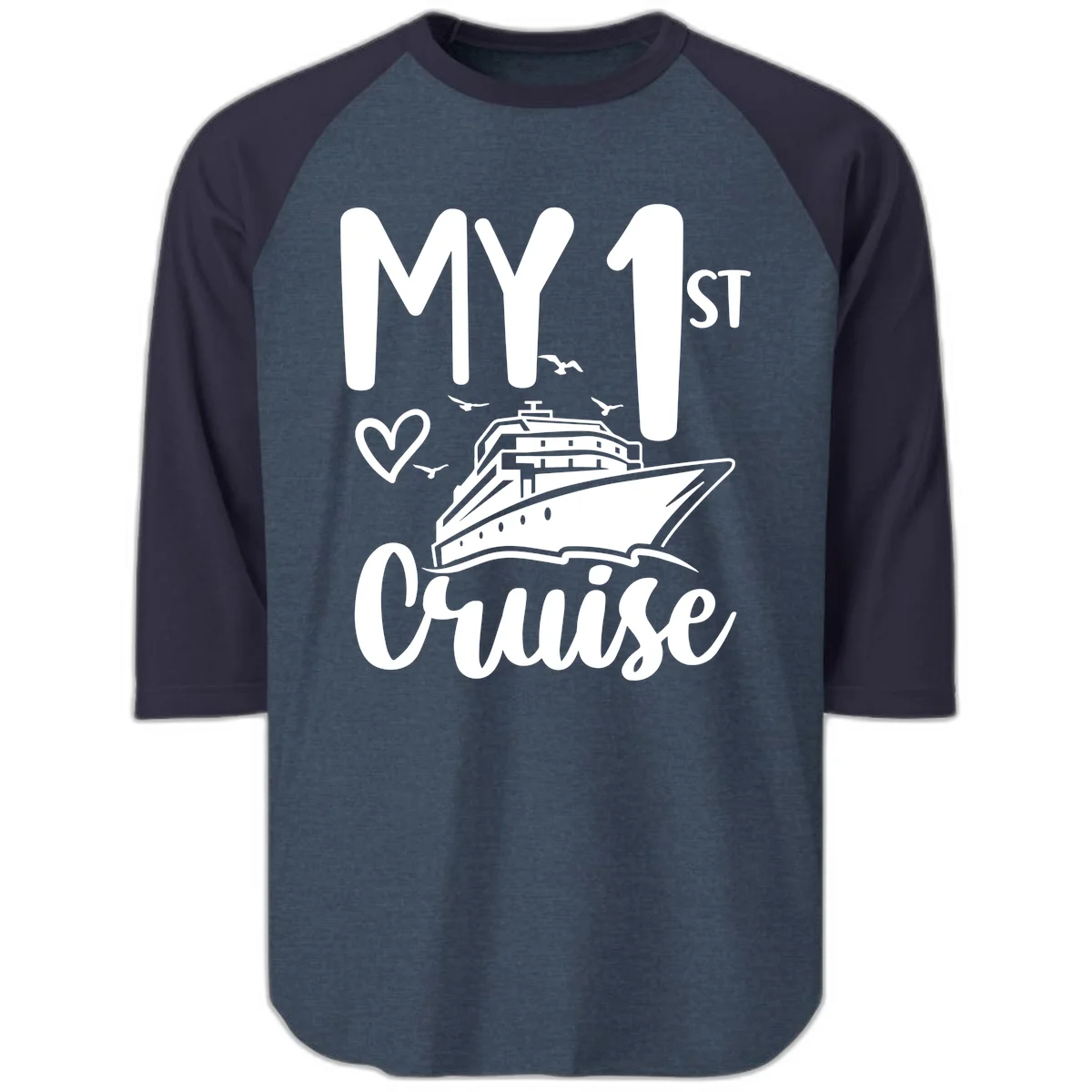 My First Cruise Raglan 3/4 in Heather Denim Navy