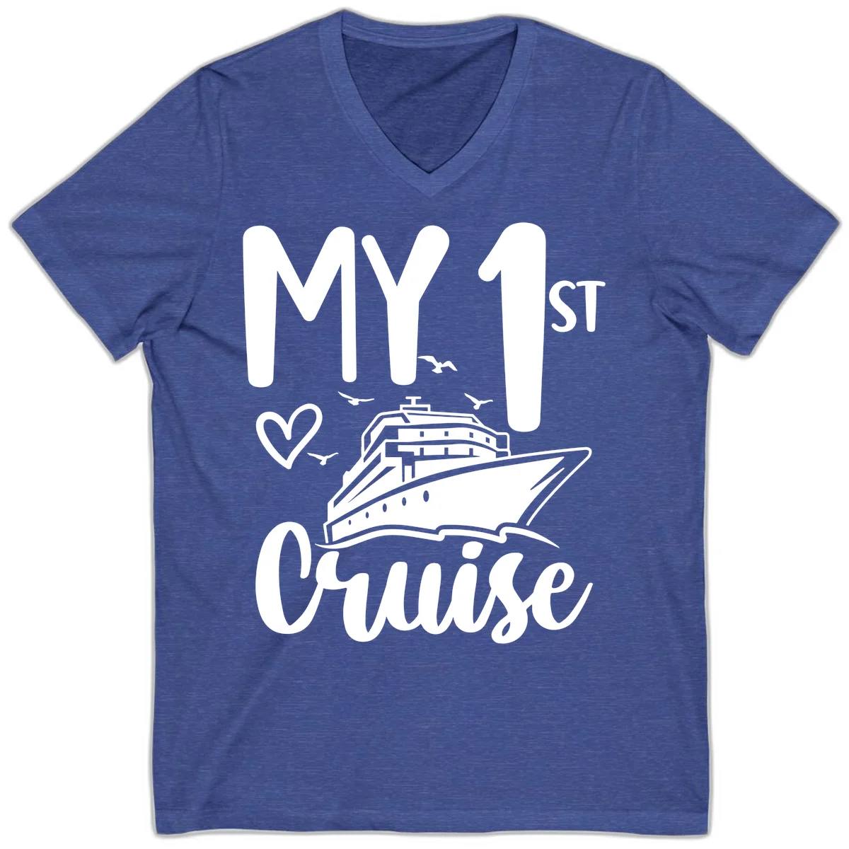 My First Cruise V-Neck Tee in Heather True Royal