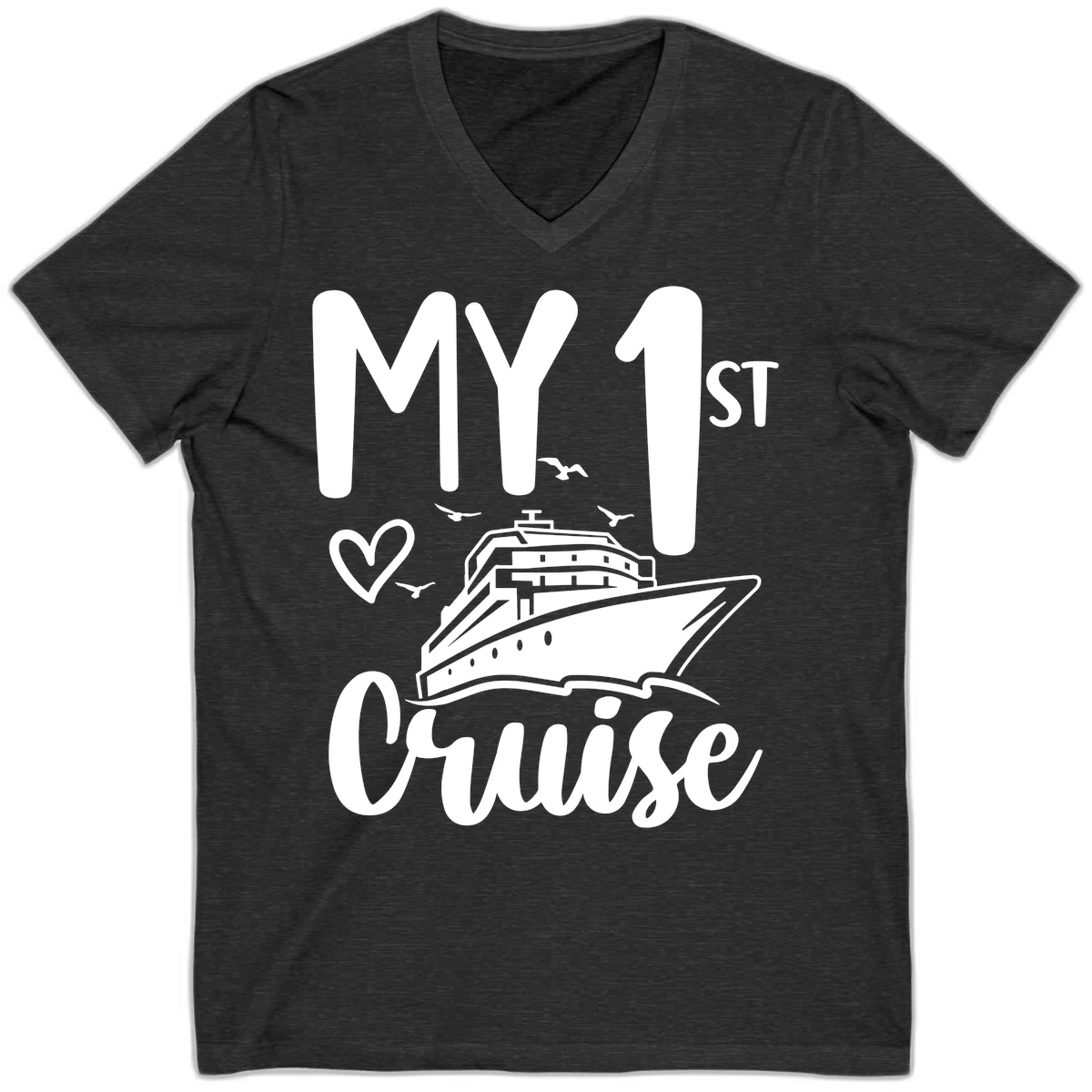 My First Cruise V-Neck Tee in Dark Grey Heather