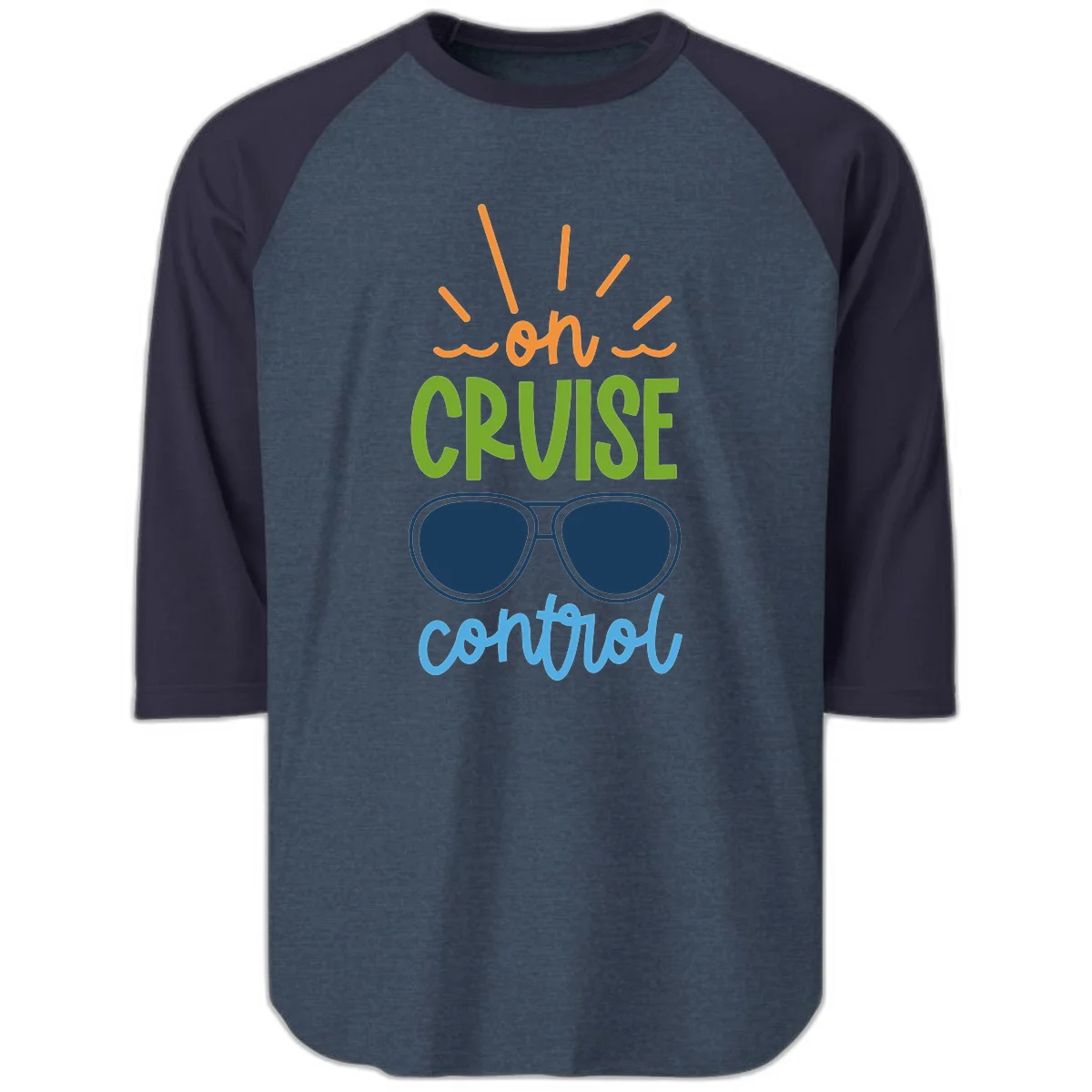 Oh Cruise Control Fun Raglan 3/4 Sleeve Tee in Heather Denim Navy