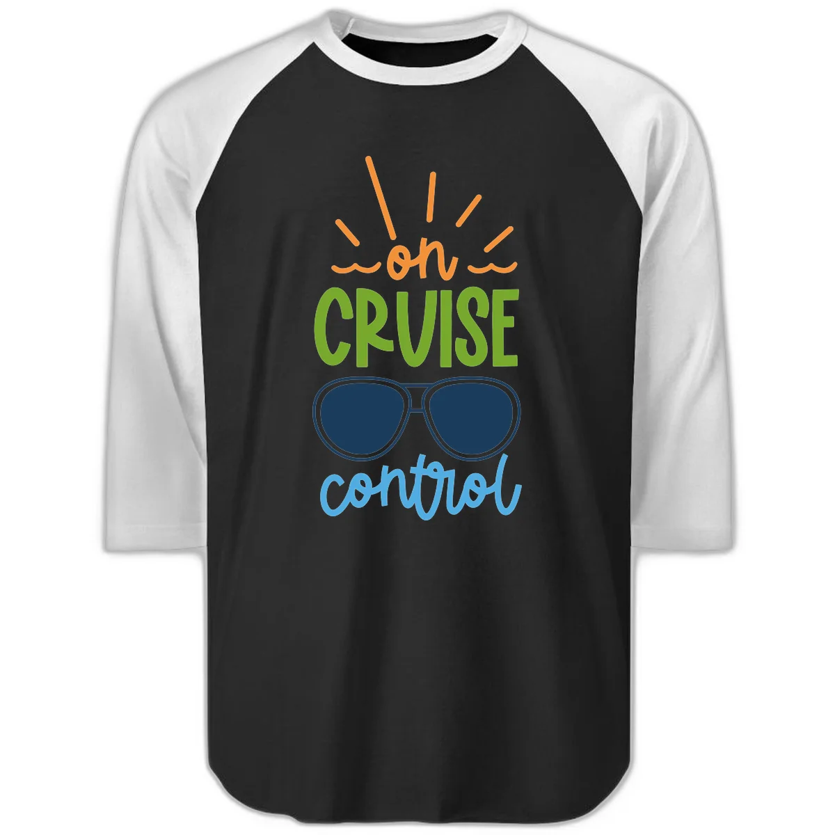 Oh Cruise Control Fun Raglan 3/4 Sleeve Tee in Black White