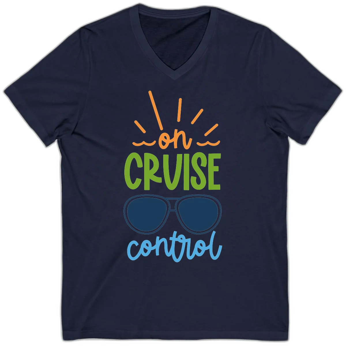 Oh Cruise Control Vacation V-Neck Tee in Navy