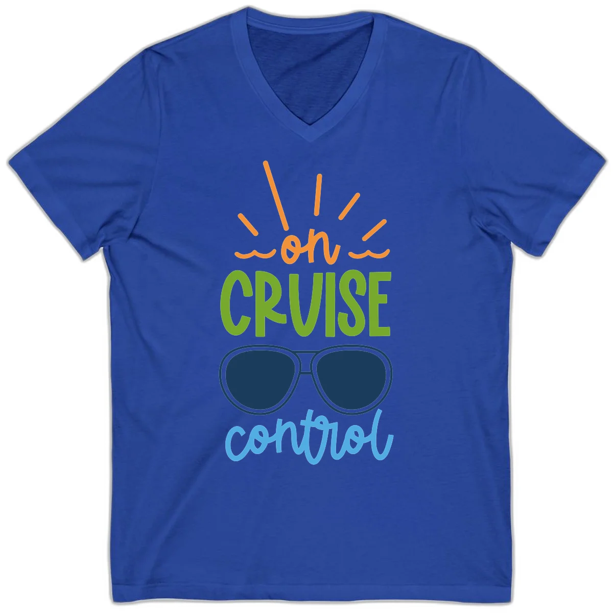 Oh Cruise Control Vacation V-Neck Tee in True Royal