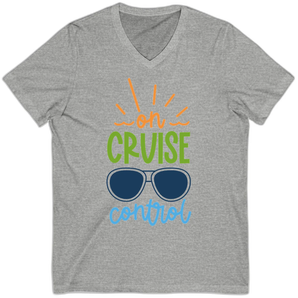 Oh Cruise Control Vacation V-Neck Tee in Athletic Heather