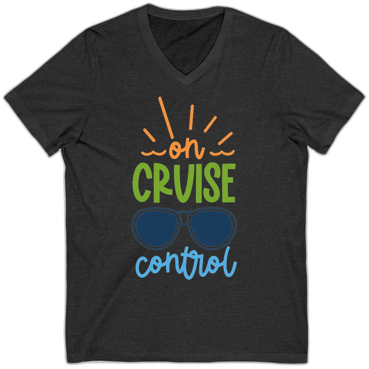 Oh Cruise Control Vacation V-Neck Tee in Dark Grey Heather