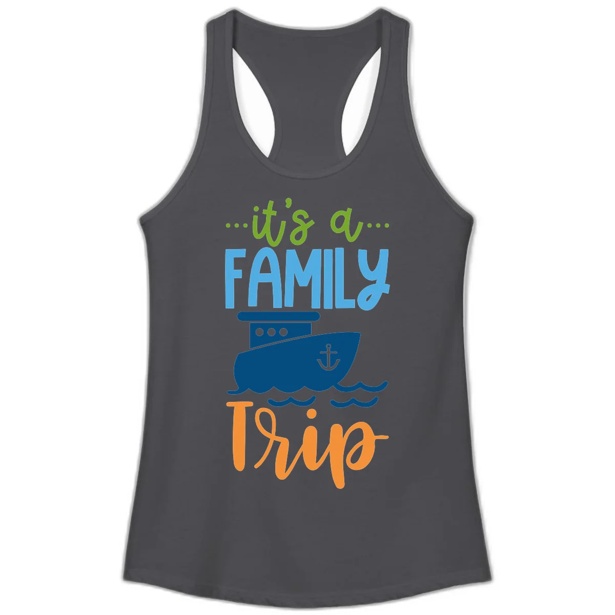 It's A Family Thing Cruise Ladies Tank in Solid Dark Gray