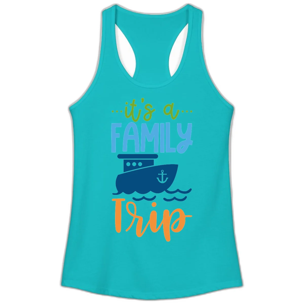 It's A Family Thing Cruise Ladies Tank in Tahiti Blue