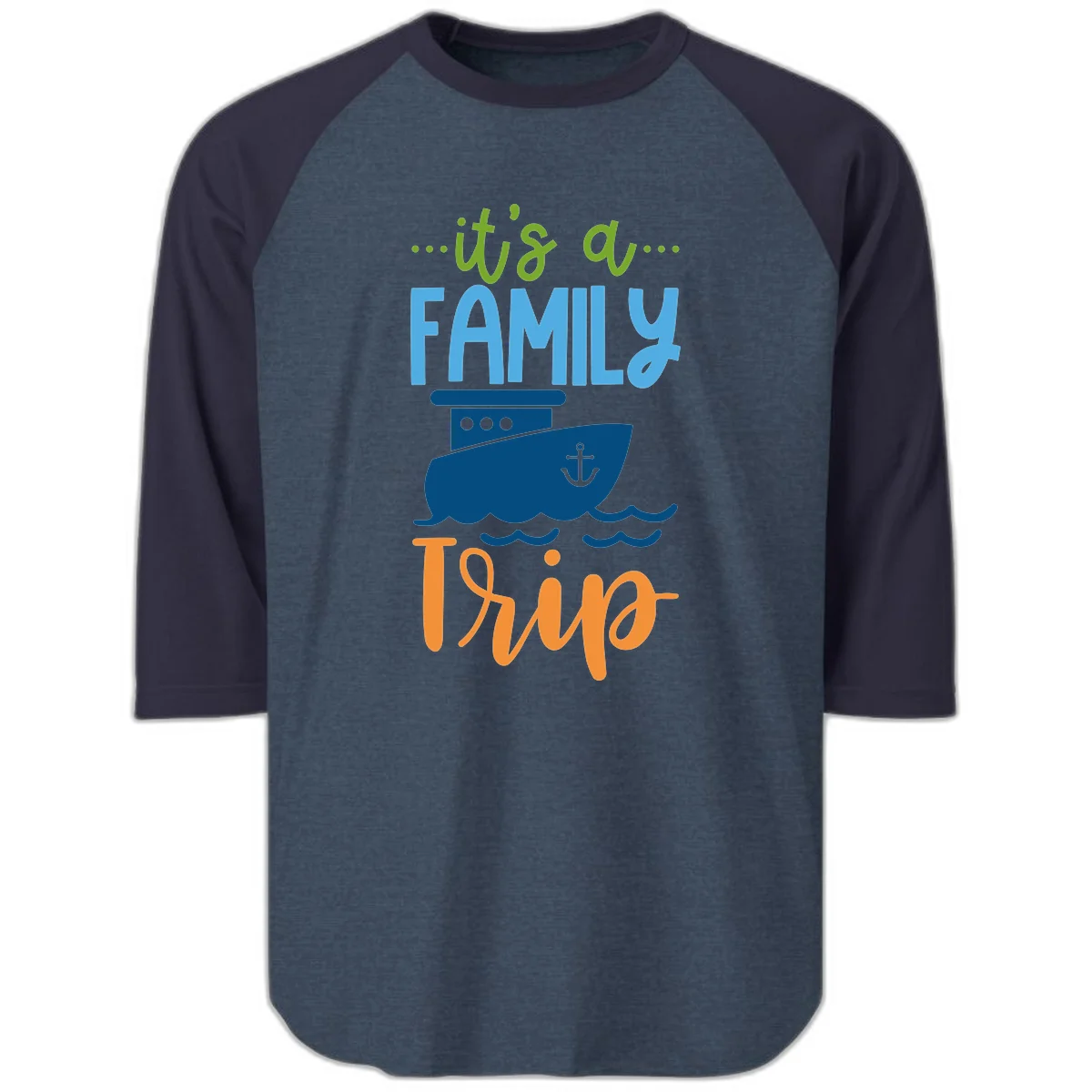 It's A Family Thing Cruise Raglan 3/4 in Heather Denim Navy