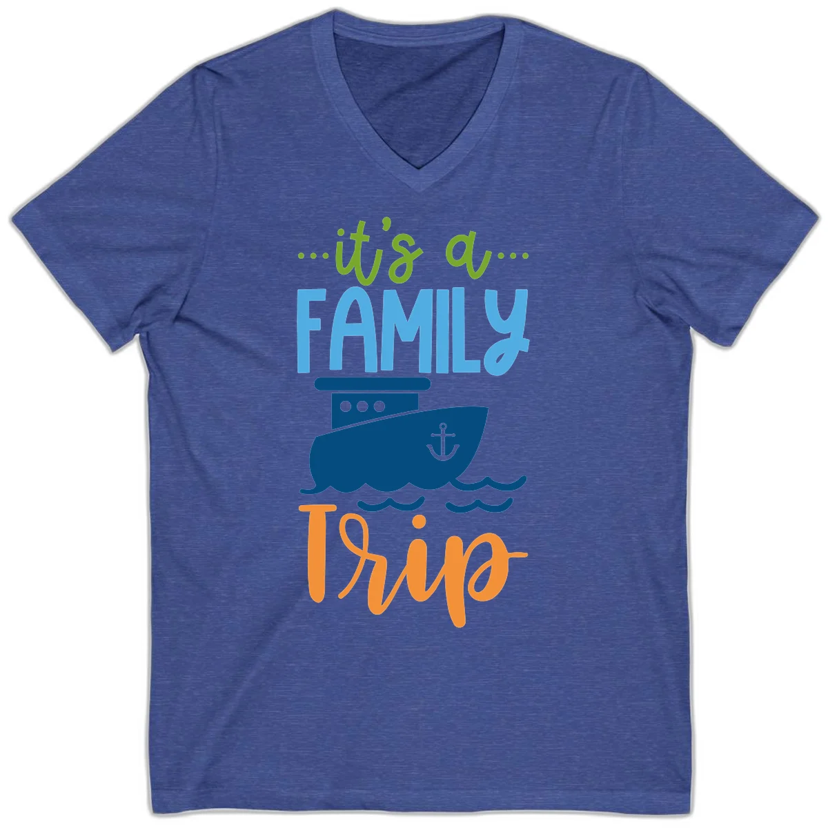 It's A Family Thing Cruise V-Neck in Heather True Royal