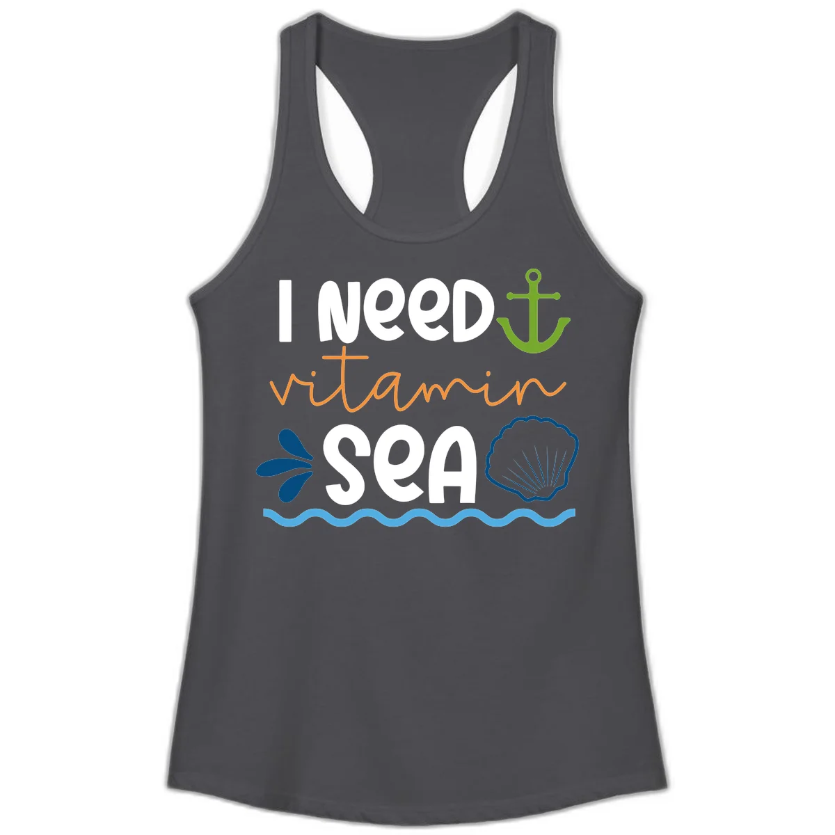 I Need Vitamin Sea Ladies Tank in Solid Dark Gray