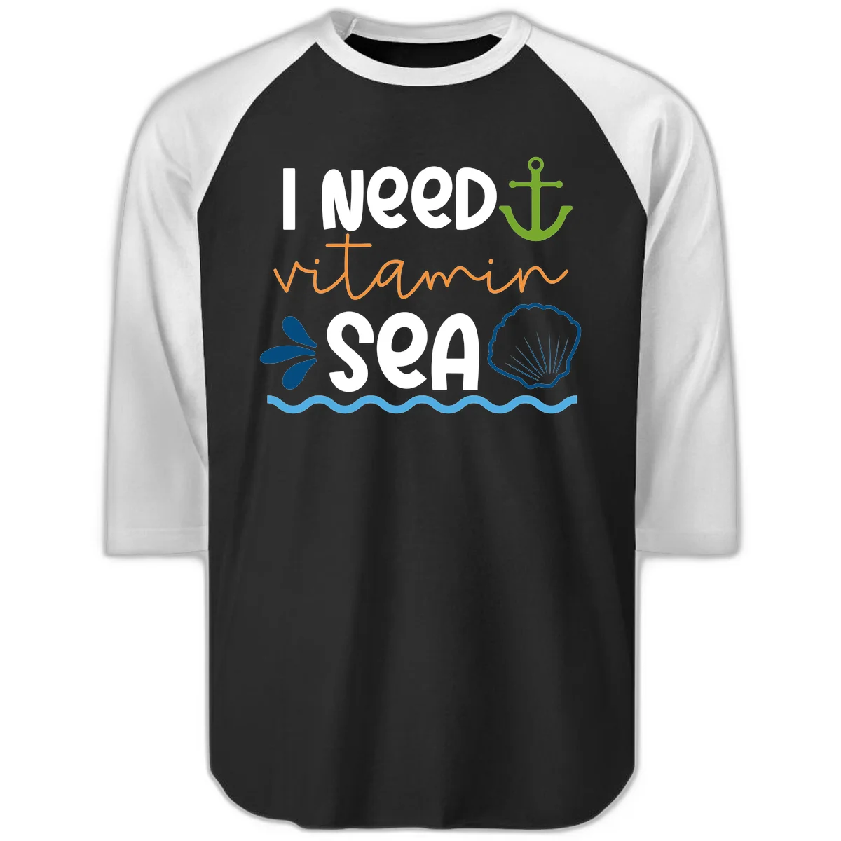 I Need Vitamin Sea Raglan 3/4 Tee in Black White