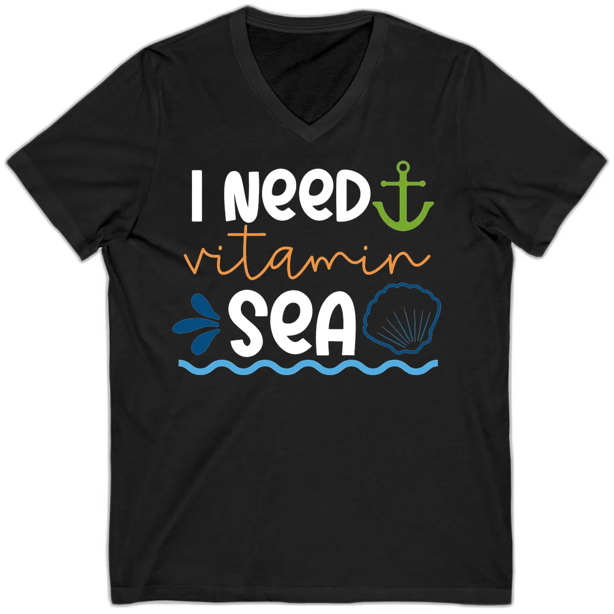 I Need Vitamin Sea V-Neck Tee in Black