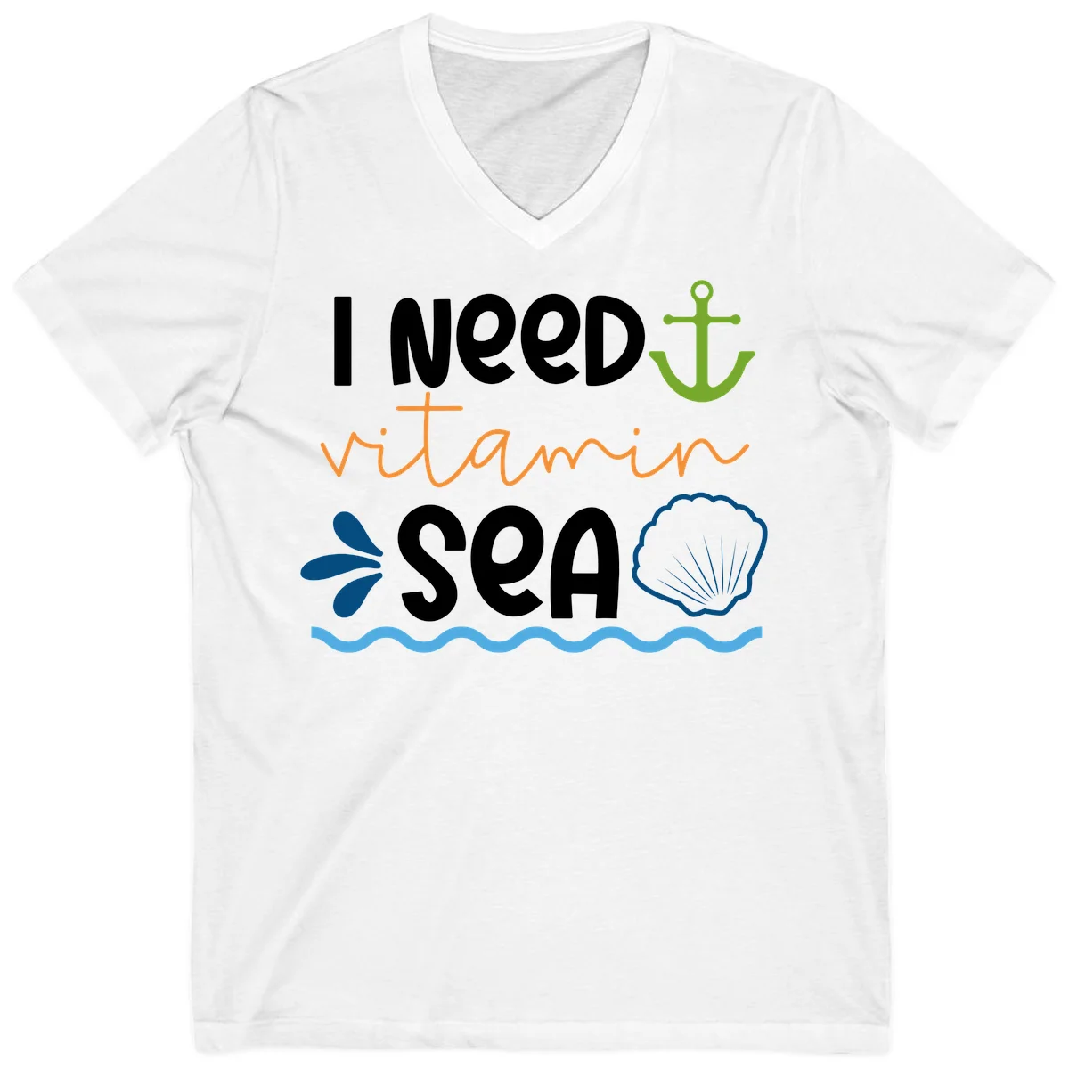 I Need Vitamin Sea V-Neck Tee in White