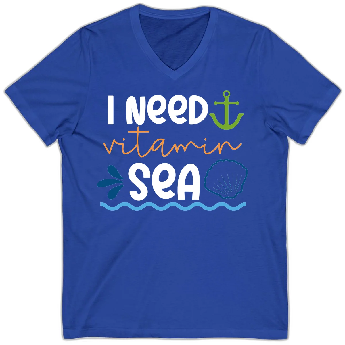 I Need Vitamin Sea V-Neck Tee in True Royal