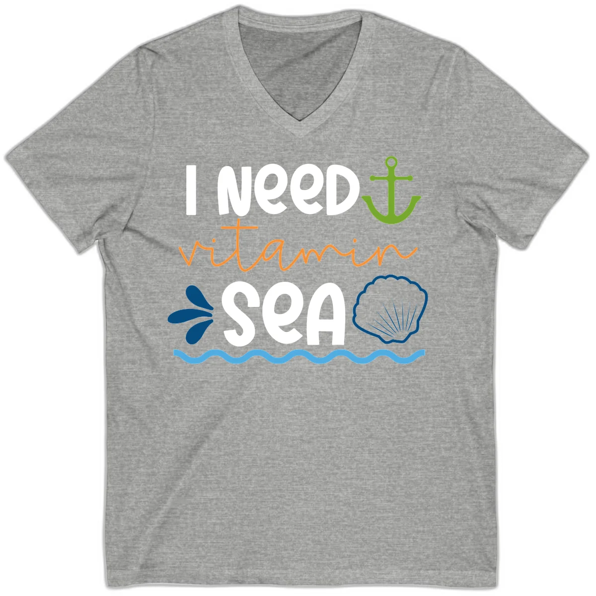 I Need Vitamin Sea V-Neck Tee in Athletic Heather