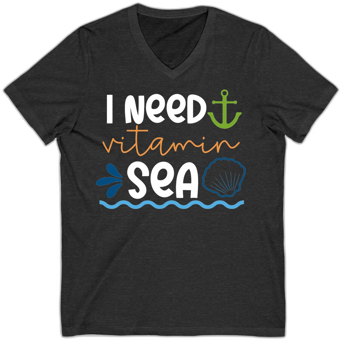 I Need Vitamin Sea V-Neck Tee in Dark Grey Heather