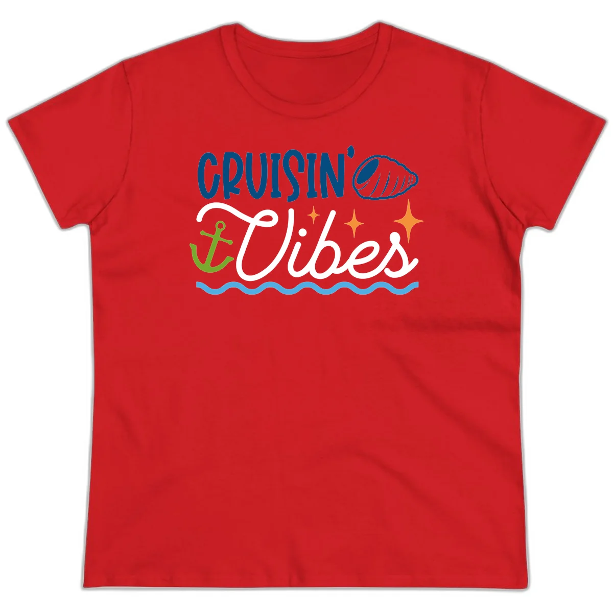 Cruisin' Vibes Ladies Tee in Red