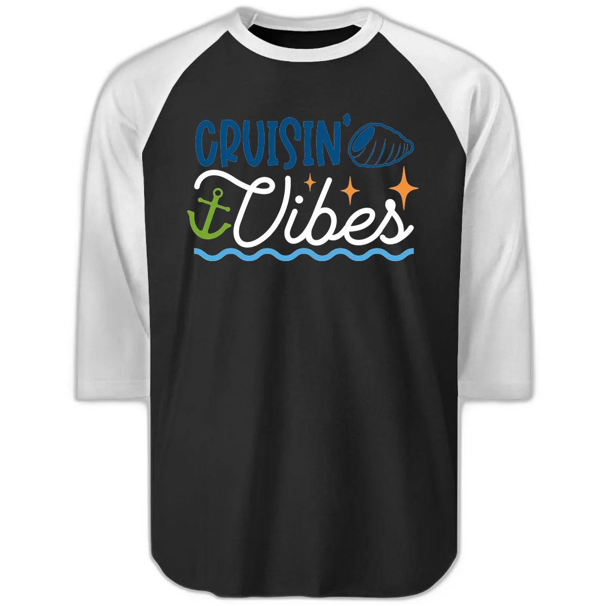 Cruisin' Vibes Raglan 3/4 in Black White