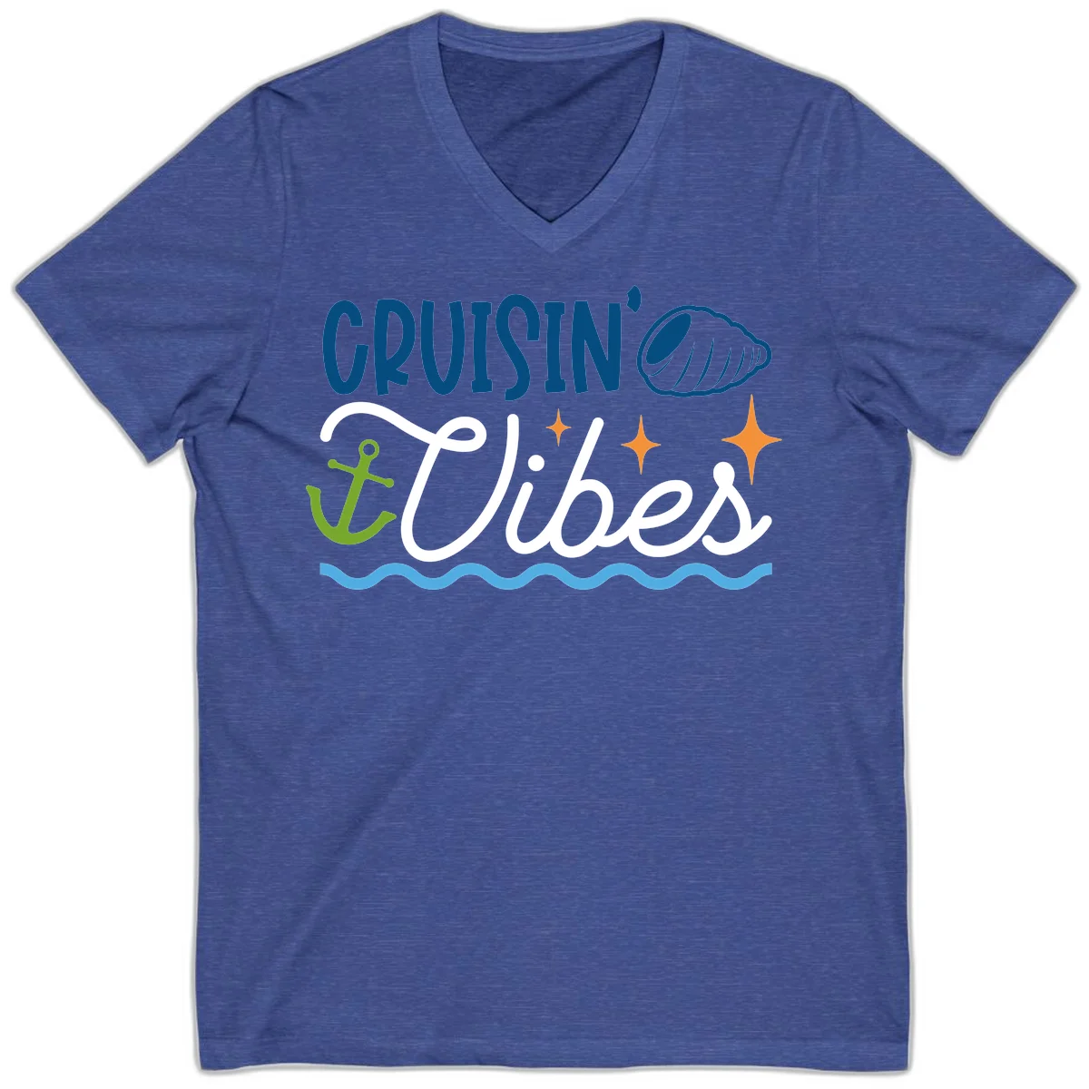 Cruisin' Vibes V-Neck in Heather True Royal
