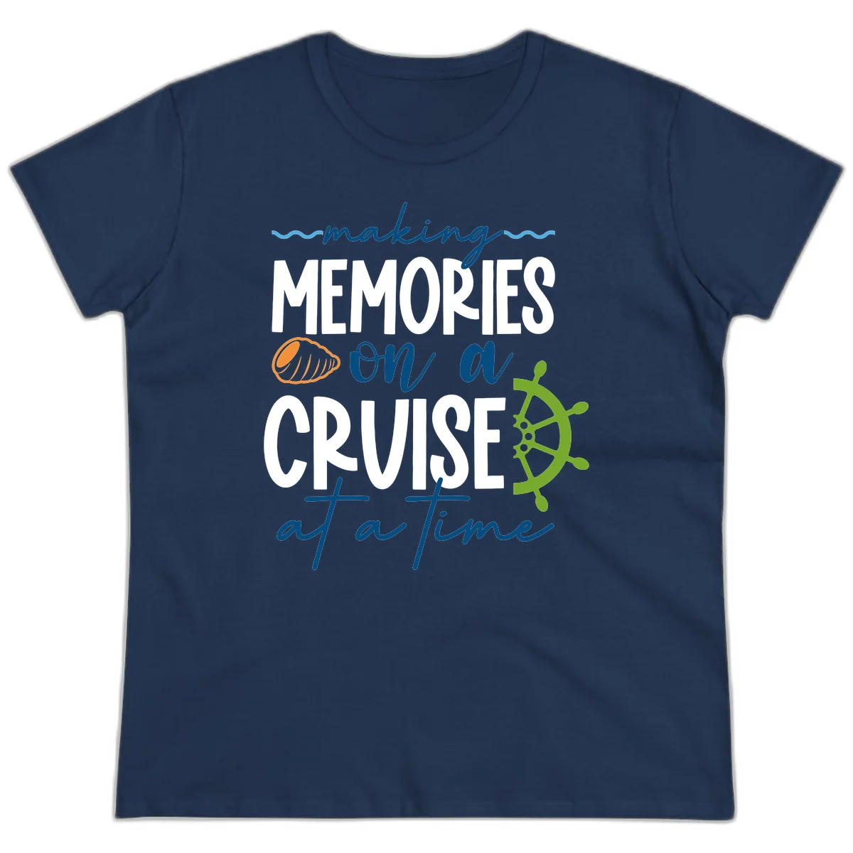 Making Memories On A Cruise At A Time Ladies Tee in Navy