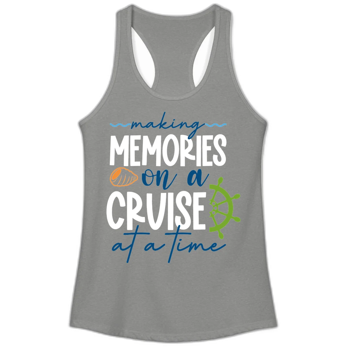 Making Memories On A Cruise At A Time Ladies Tank in Heather Grey