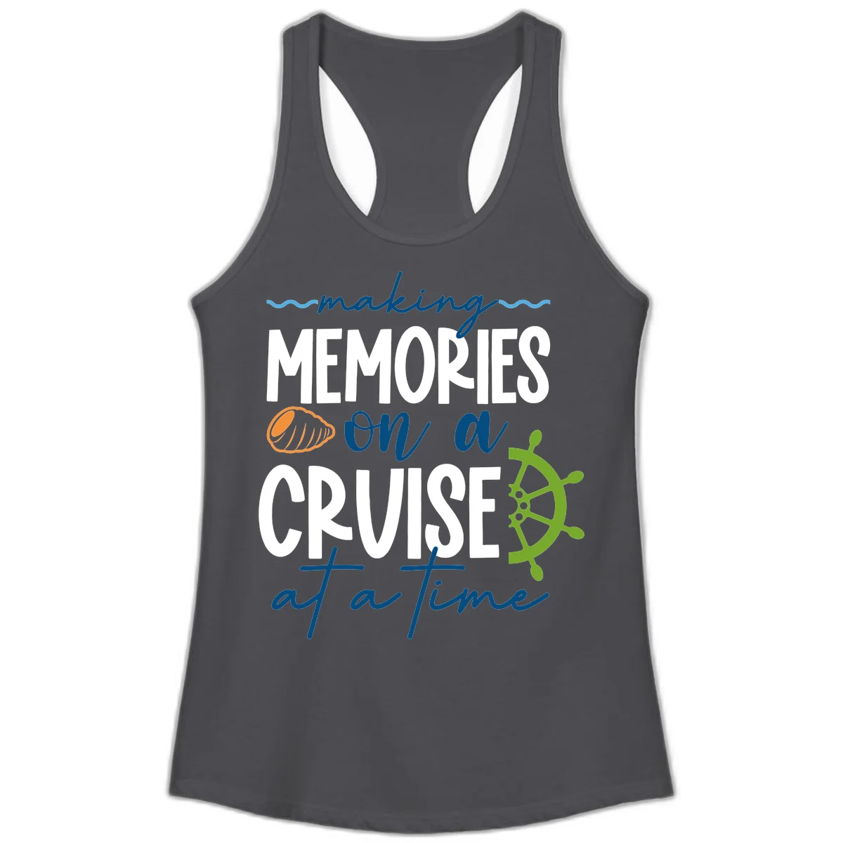 Making Memories On A Cruise At A Time Ladies Tank in Solid Dark Gray
