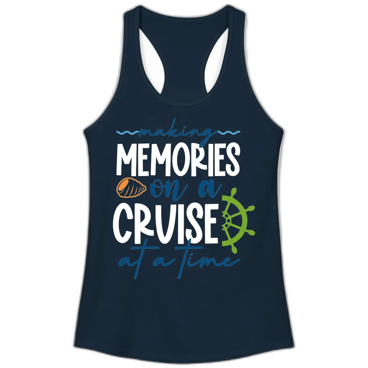 Making Memories On A Cruise At A Time Ladies Tank in Solid Midnight Navy