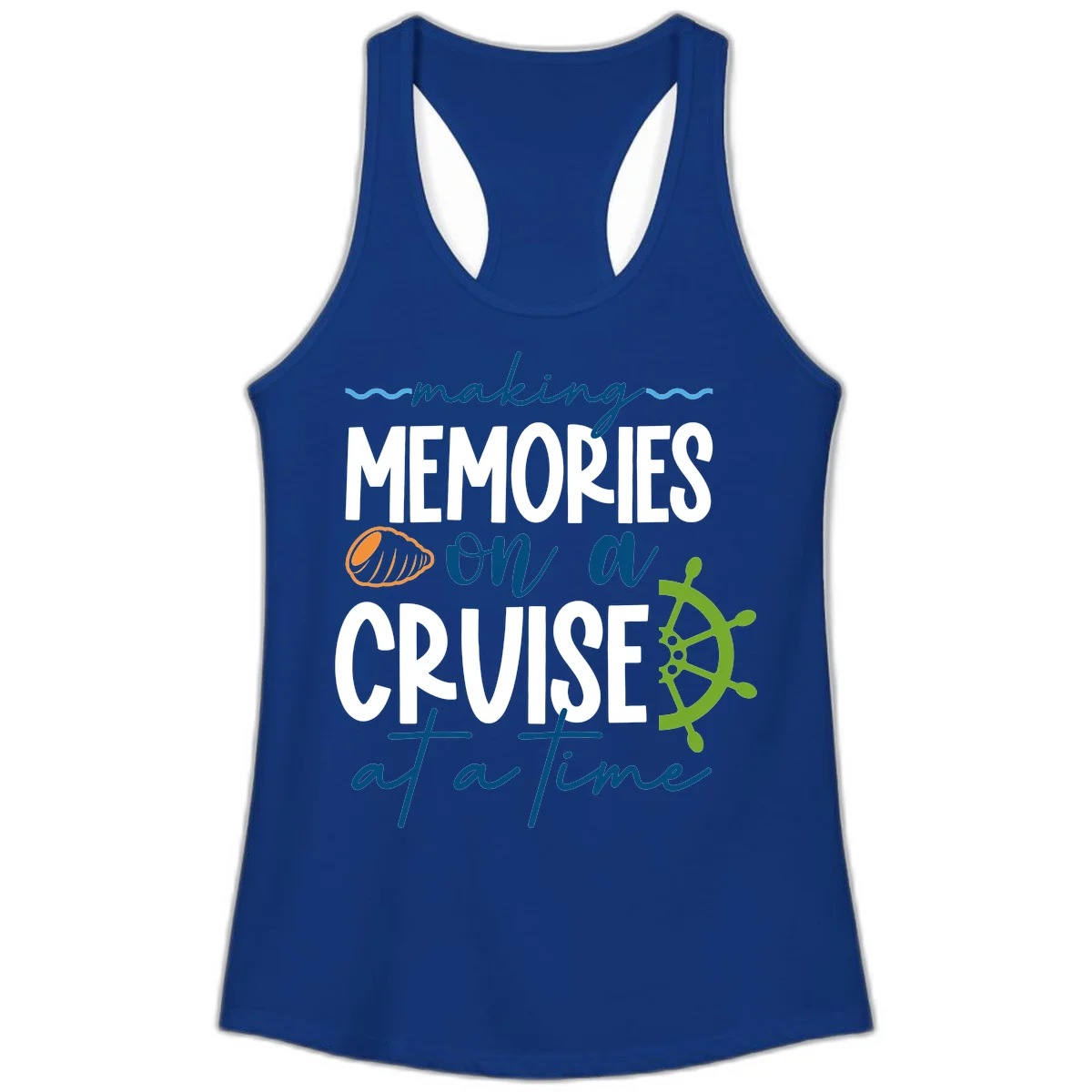 Making Memories On A Cruise At A Time Ladies Tank in Solid Royal