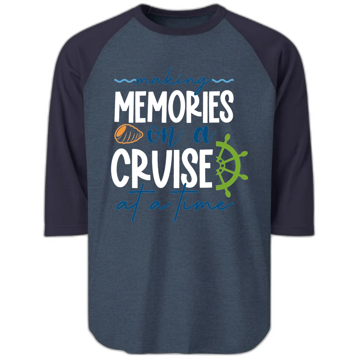 Making Memories On A Cruise At A Time Raglan 3/4 in Heather Denim Navy