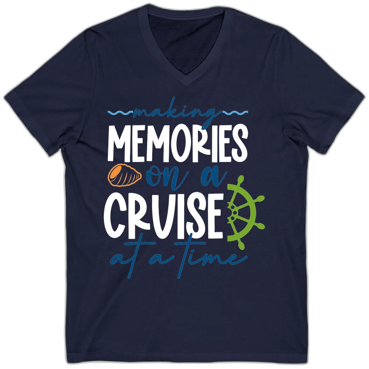 Making Memories On A Cruise At A Time V-Neck in Navy