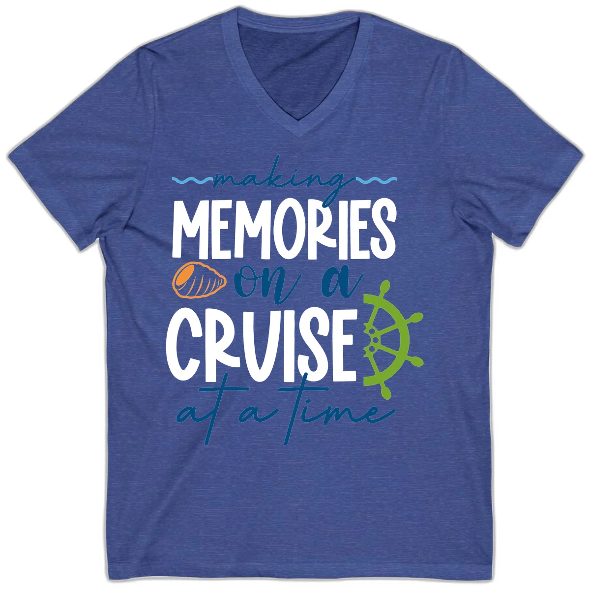 Making Memories On A Cruise At A Time V-Neck in Heather True Royal