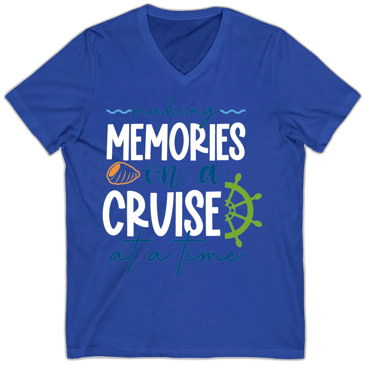 Making Memories On A Cruise At A Time V-Neck in True Royal