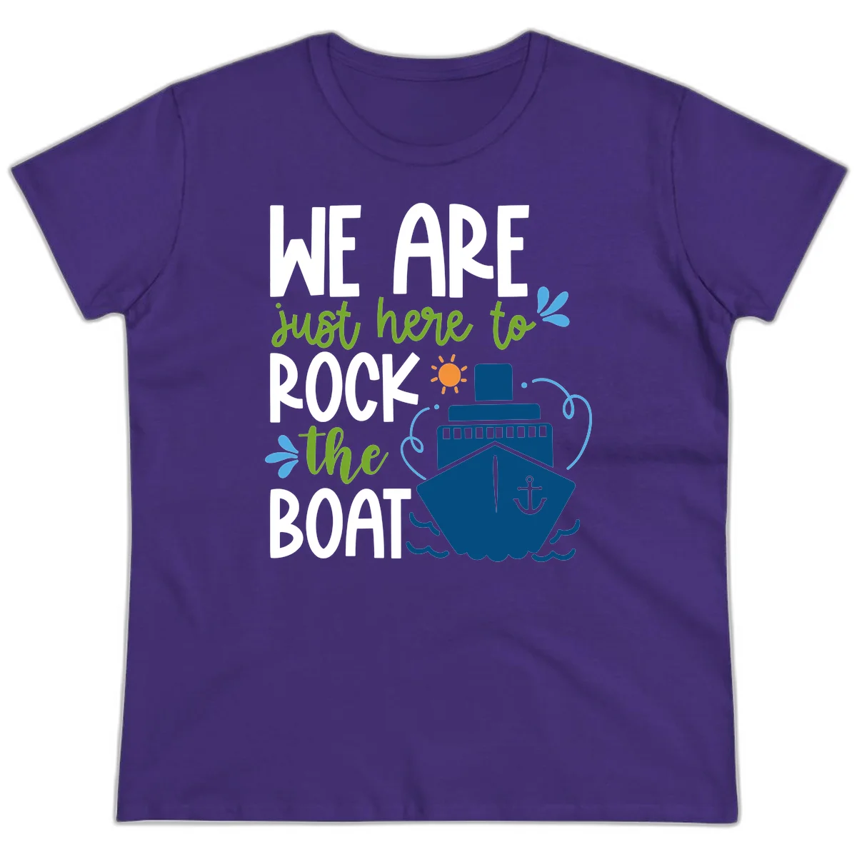We Are Just Here To Rock The Boat Ladies Tee in Purple