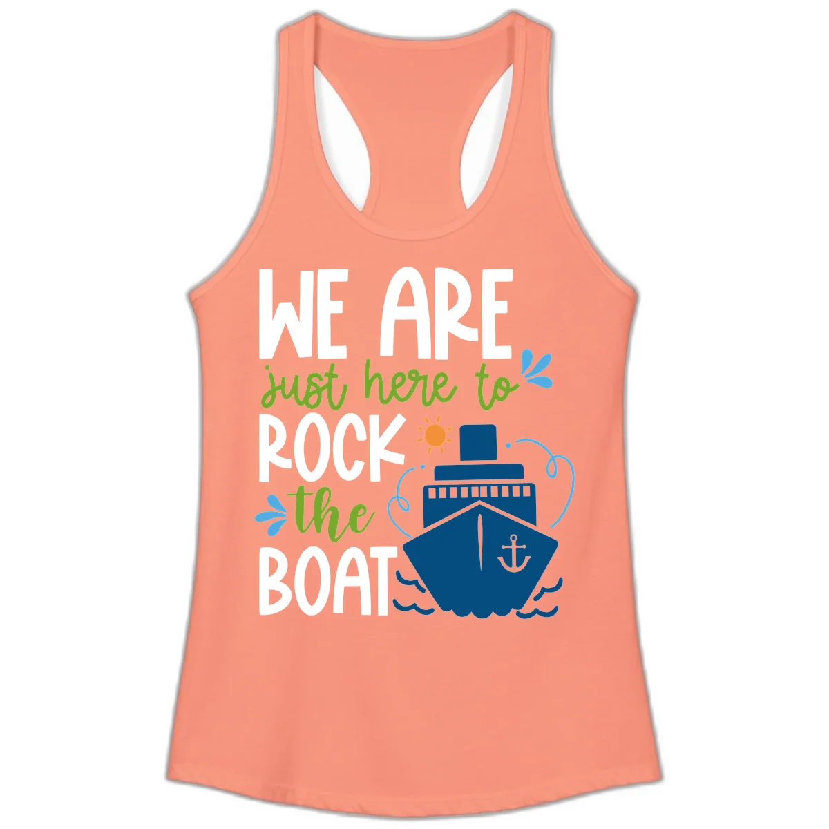We Are Just Here To Rock The Boat Ladies Tank in Solid Light Orange
