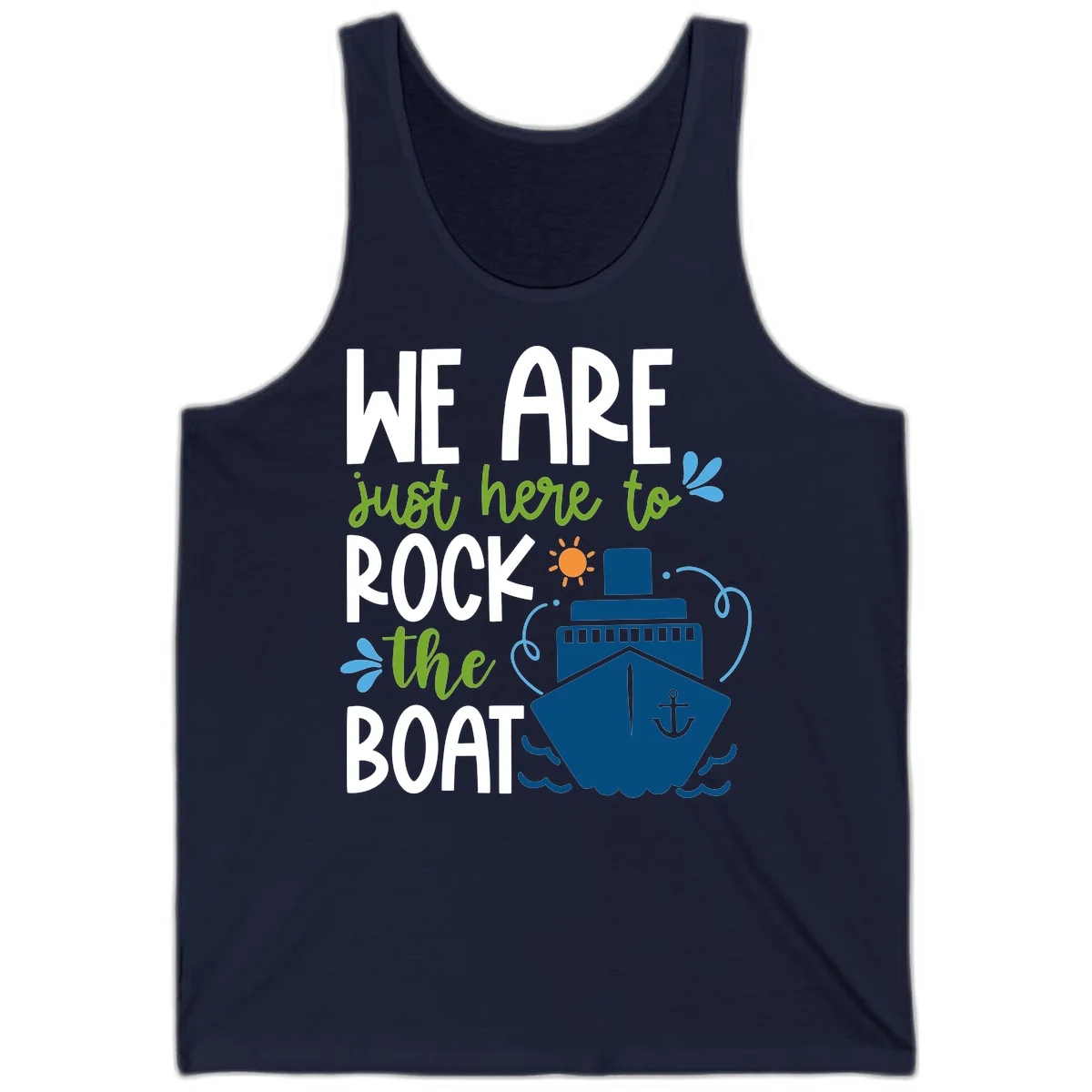 We Are Just Here To Rock The Boat Tank in Navy